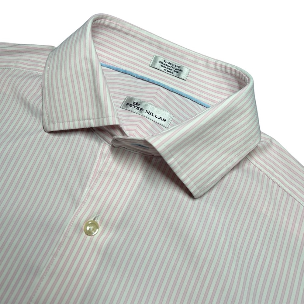 Peter Millar Button Up Shirt Mens 16 Regular Long Sleeve Pink Striped *Flaws*